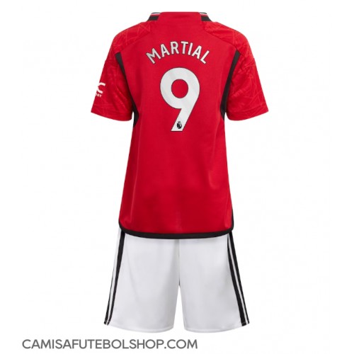 Camisa de time de futebol Manchester United Anthony Martial #9 Replicas 1º Equipamento Infantil 2023-24 Manga Curta (+ Calças curtas)